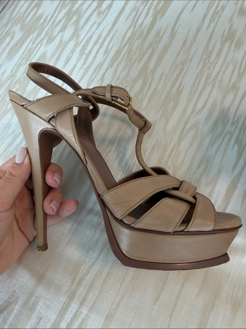 Saint Laurent Tan Leather Knotted Slingback Sandals - Tribute - Picture 3 of 8